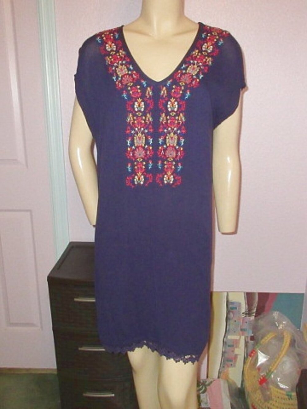 Sundance Embroidered Dress Size XS Gauze Crochet Oversized Peasant Boho Coastal